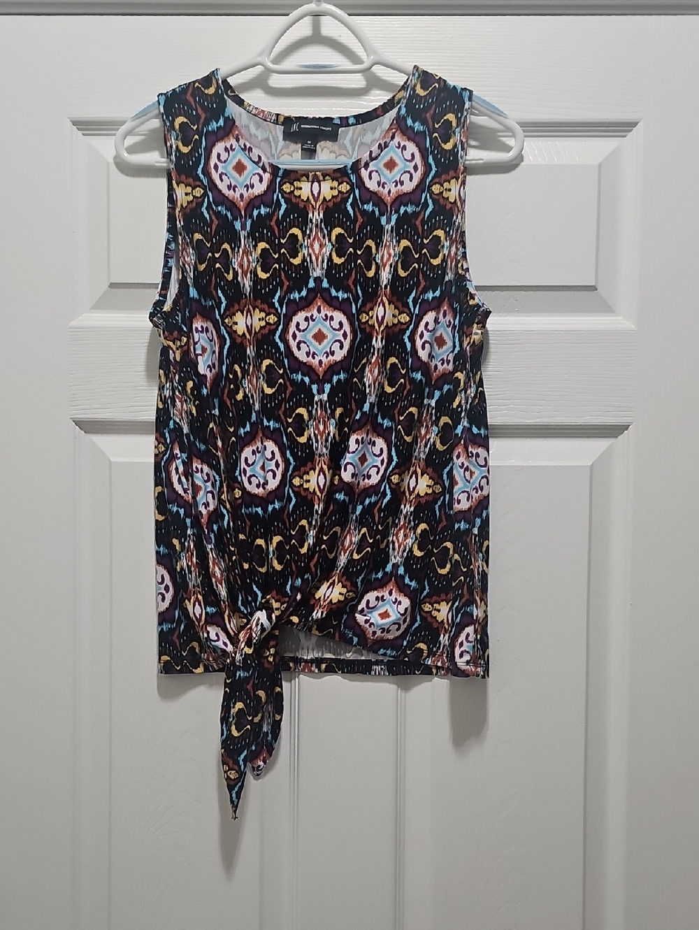 INC International Concepts Black Multi Ikat Tie-Front Tank